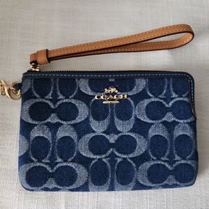 Price is firm!Coach Corner Zip Wristlet In Signature Denim Coach Blue Wristlet